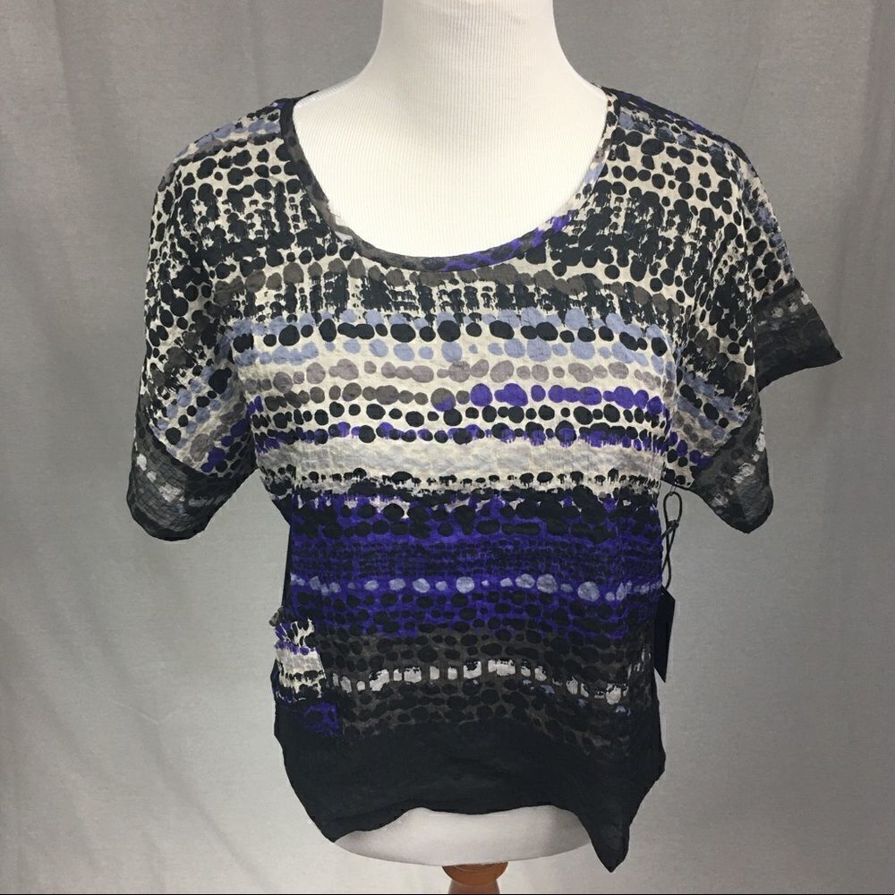 Line Dot NWT black blue patterned short sleeved top Medium